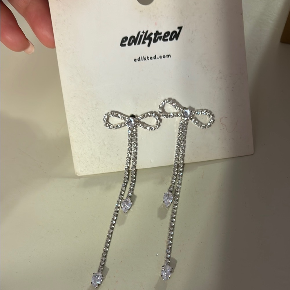NEW Edikted Silver Bow Drop Earrings